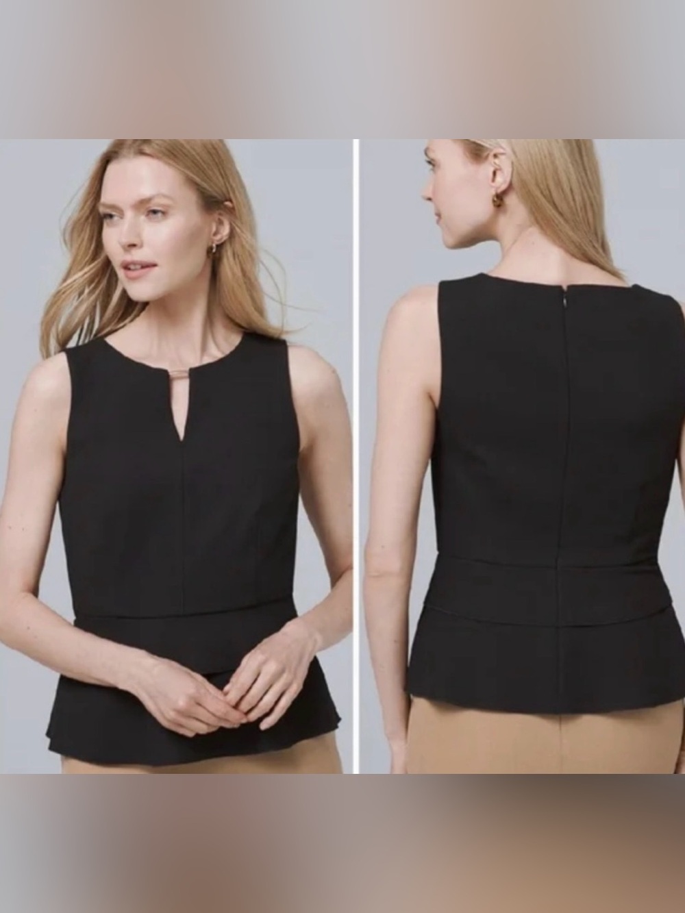 WHBM White House Black Market Sleeveless Peplum Top Black Size 2 Petite
